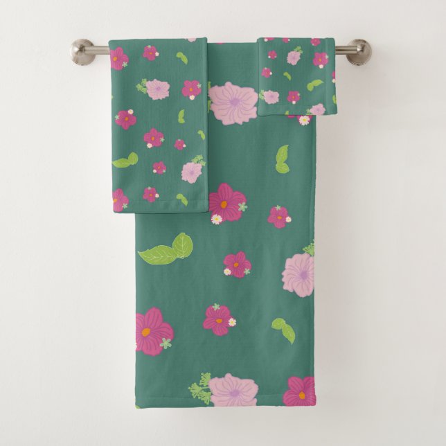 Modern Colourful Romantic Floral Pattern Trendy  B Bath Towel Set (Insitu)