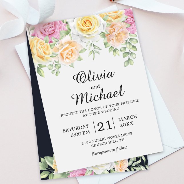 Modern Colourful Roses Elegant Wedding Invitation (Creator Uploaded)