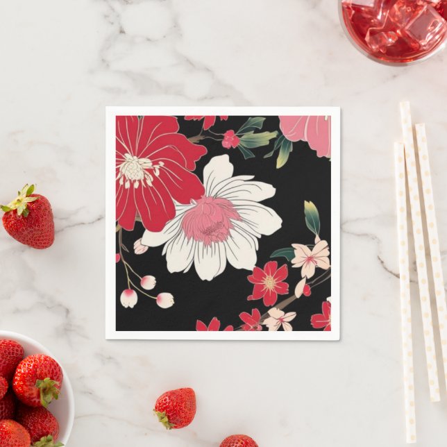 Modern Colourful Sakura Flower Japan Birthday part Napkin (Insitu)