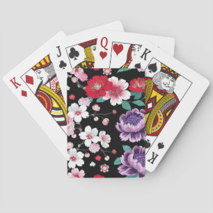 Modern Colourful Sakura Flower Japan Birthday part Playing Cards