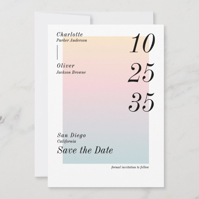 Modern Colourful Save the Date Watercolor Invitation (Front)