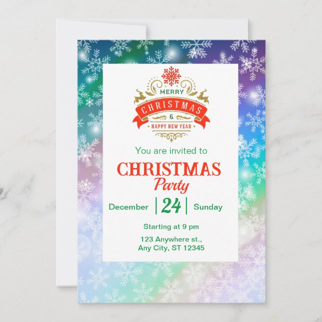 Modern  Colourful Snowflake Winter Christmas party Invitation (Front)