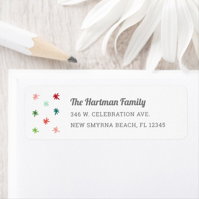 Modern Colourful Snowflakes Holiday Return Address Label (Insitu)