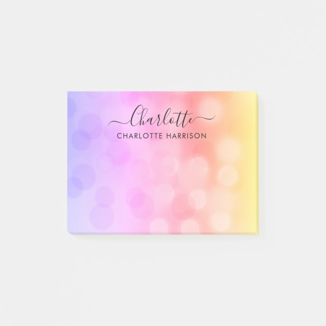 Modern Colourful Sparkle School Office Personalise Post-it Notes (Front)