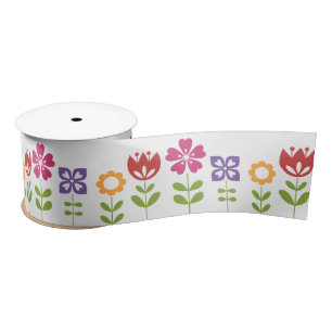 Modern Colourful Spring Flowers Satin Ribbon