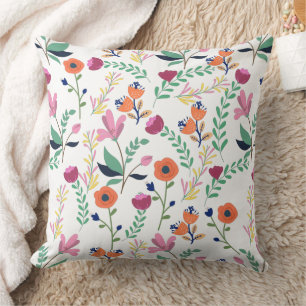 Modern Colourful Spring Wildflower Meadow Floral Cushion
