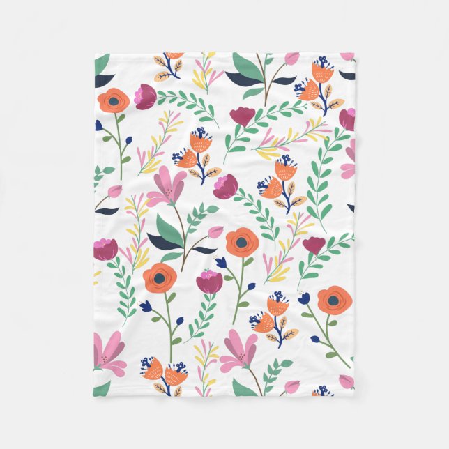 Modern Colourful Spring Wildflower Meadow Floral Fleece Blanket (Front)