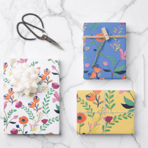 Modern Colourful Spring Wildflower Meadow Floral Wrapping Paper Sheet