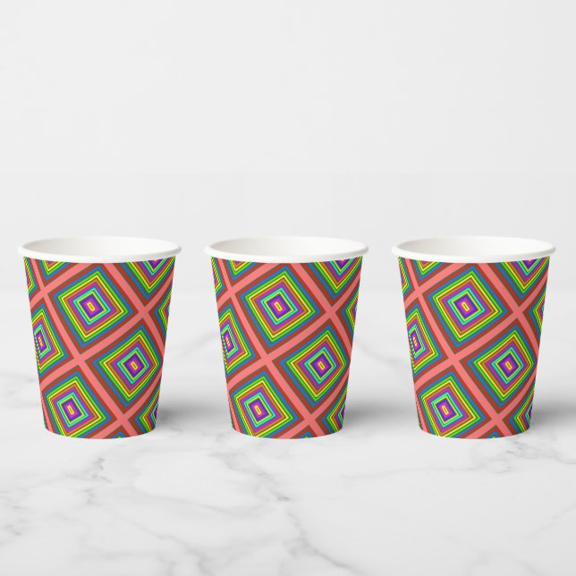 Modern colourful square geometric pattern graphic  paper cups (Multi)