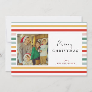 Modern Colourful Striped Photo Christmas cards