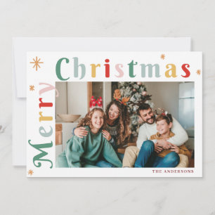 Modern Colourful Striped Photo Christmas cards