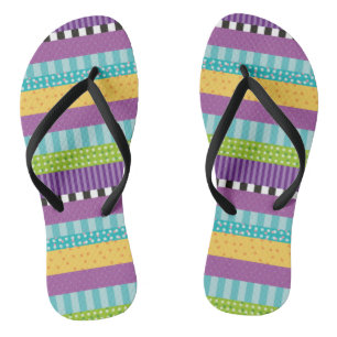 Modern Colourful Stripes & Dots Pattern Thongs