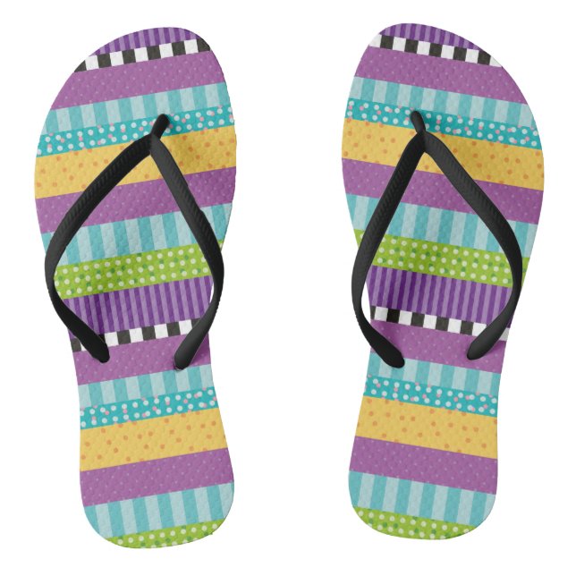 Modern Colourful Stripes & Dots Pattern Thongs (Footbed)