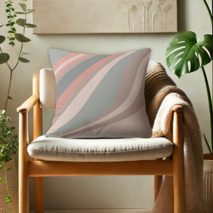 Modern Colourful Stripes Grey Pink Bedroom Cushion