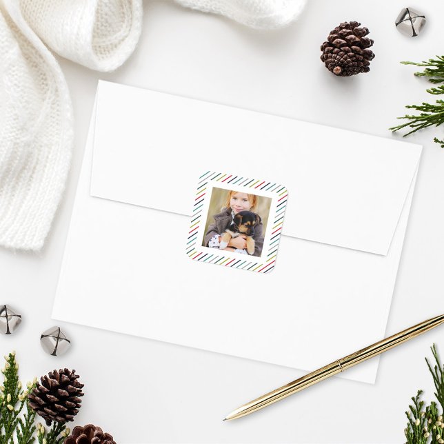 Modern Colourful Stripes Holiday Photo Square Sticker (Creator Uploaded)