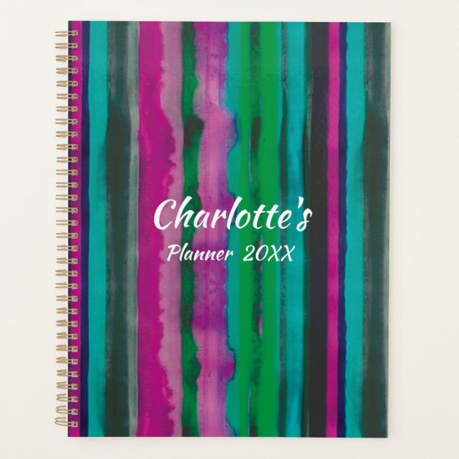 Modern Colourful Stripes Personalised  Planner (Front)