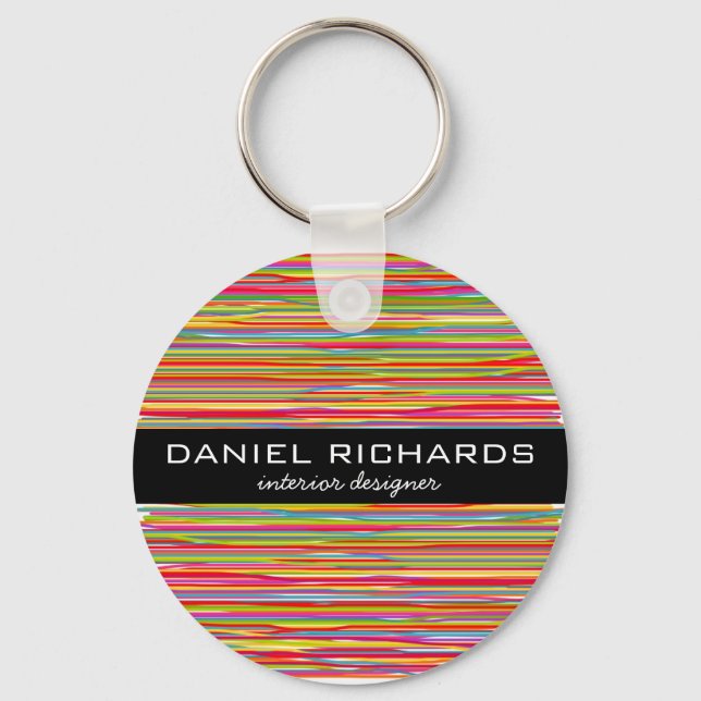 Modern Colourful Stripes Vibrant Interior Designer Key Ring (Front)