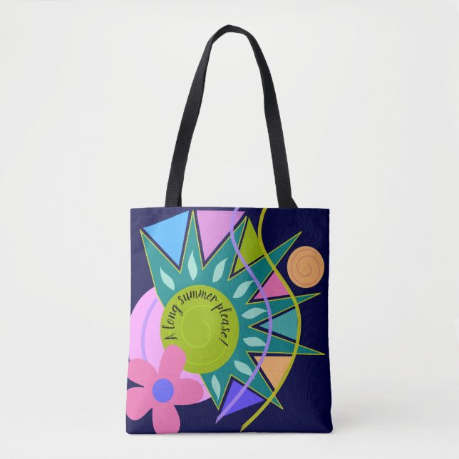 Modern colourful summer design with custom text tote bag (Front)