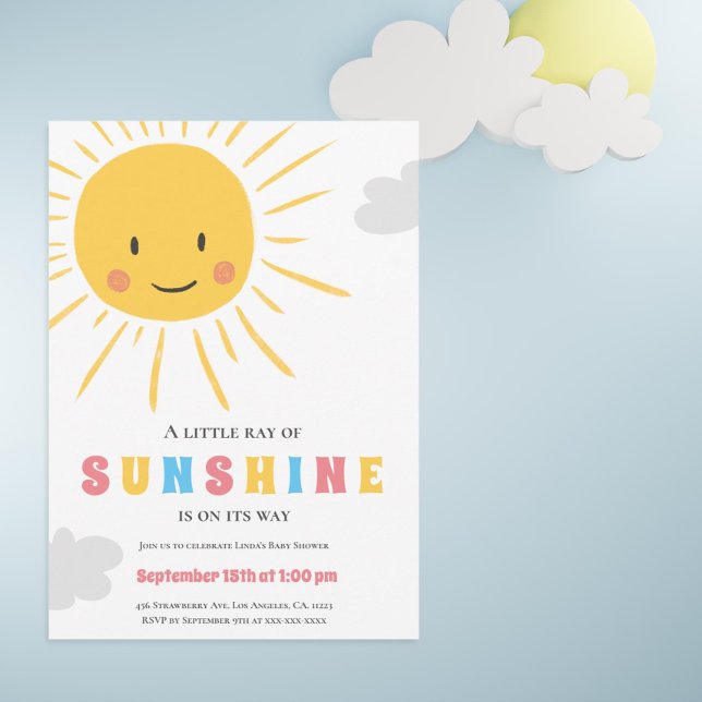 Modern Colourful Sunshine Ray Neutral Baby Shower Invitation (Creator Uploaded)