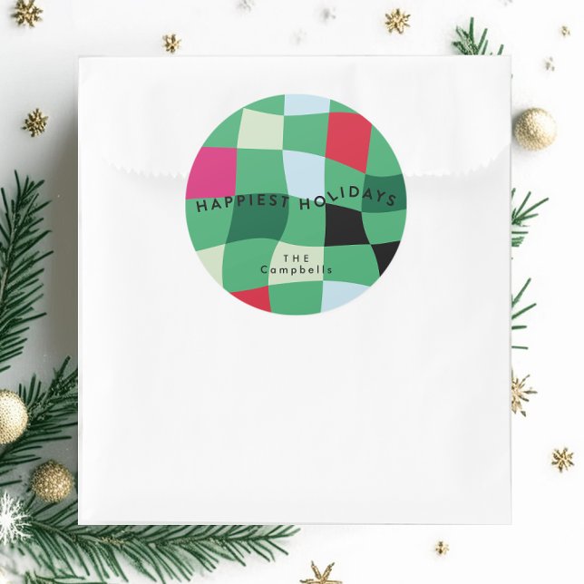 Modern Colourful Tartan Plaid Christmas Classic Round Sticker (Creator Uploaded)