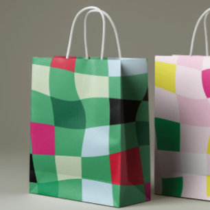 Modern Colourful Tartan Plaid Christmas Medium Gift Bag