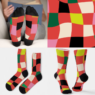 Modern Colourful Tartan Plaid Christmas Socks