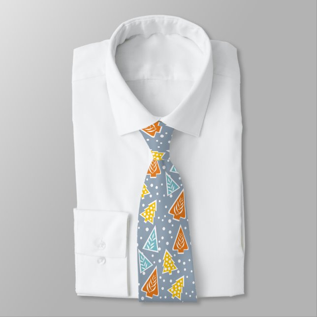 Modern colourful Tree pattern dusty blue Tie (Tied)