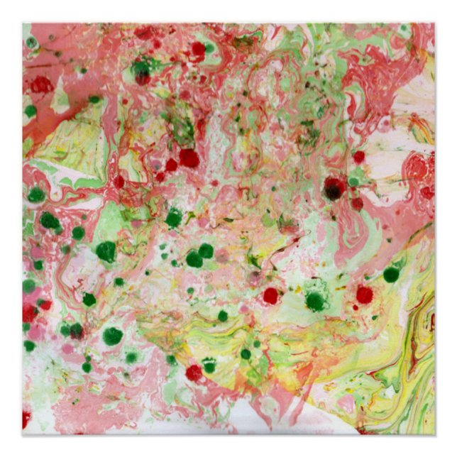 Modern Colourful Trendy Abstract Art Green Pink Re Poster (Front)