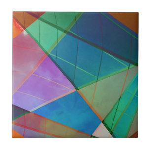 Modern, colourful triangles, trapezoid shapes art ceramic tile