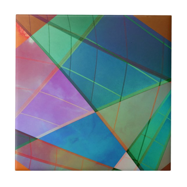 Modern, colourful triangles, trapezoid shapes art ceramic tile (Front)
