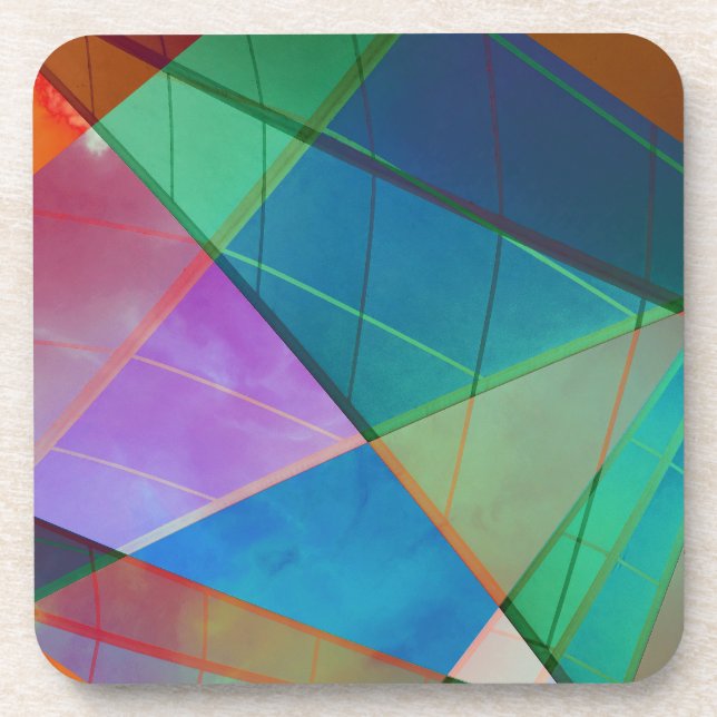 Modern, colourful triangles, trapezoid shapes art coaster (Front)