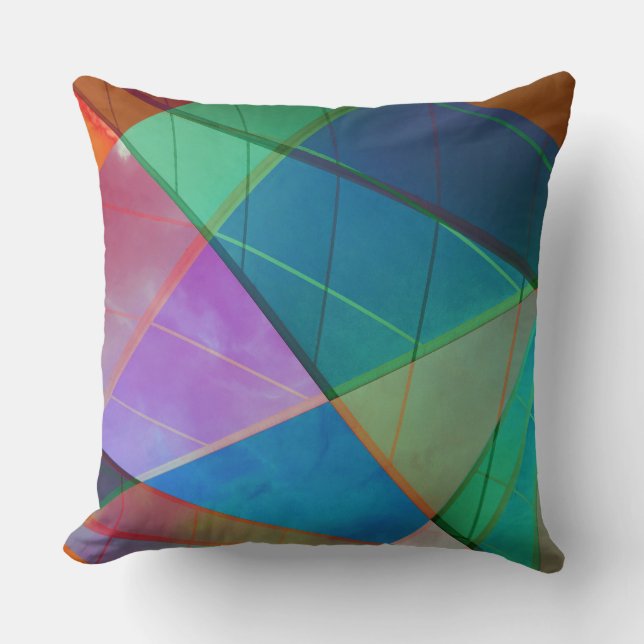 Modern, colourful triangles, trapezoid shapes art cushion (Front)