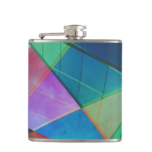 Modern, colourful triangles, trapezoid shapes art hip flask