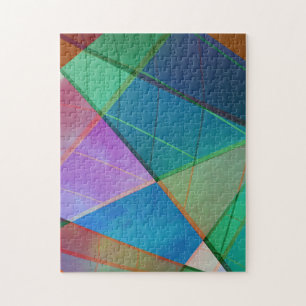 Modern, colourful triangles, trapezoid shapes art jigsaw puzzle