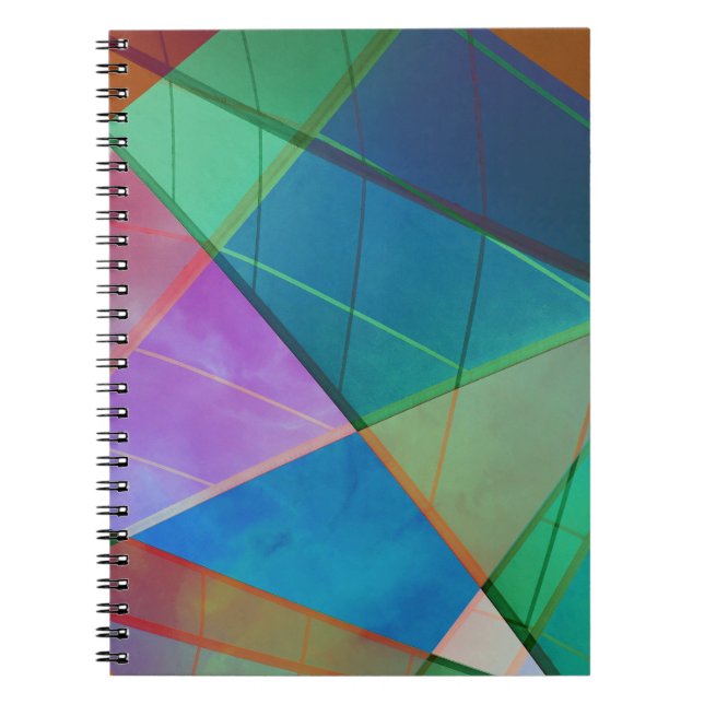 Modern, colourful triangles, trapezoid shapes art notebook (Front)