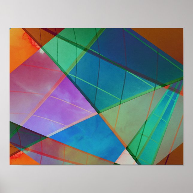 Modern, colourful triangles, trapezoid shapes art poster (Front)
