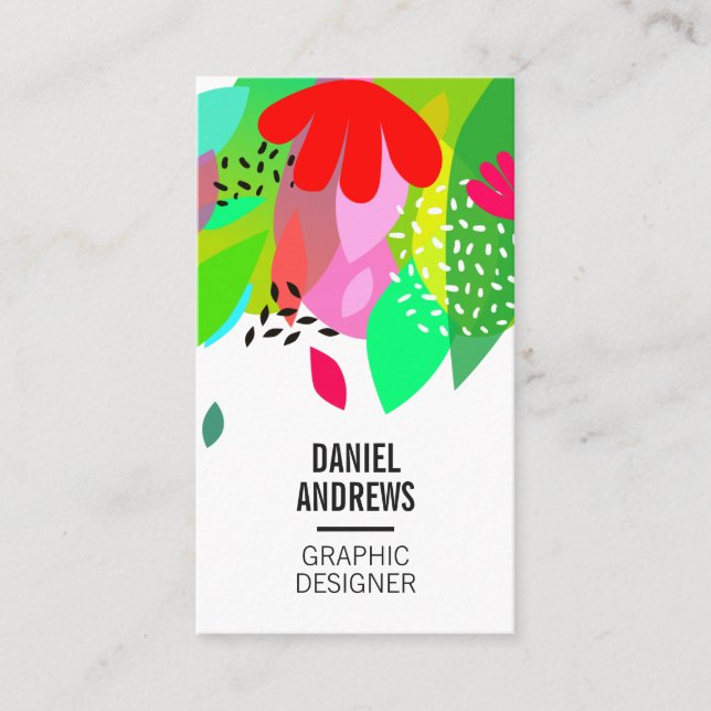 Modern colourful tropical abstract summer pattern business card (Front)