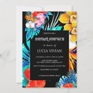 Modern Colourful Tropical Black Base Bridal Shower Invitation