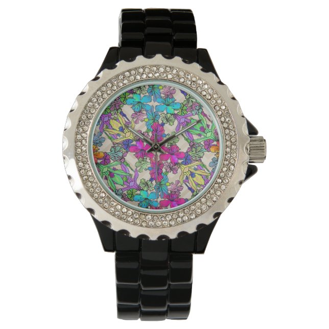 Modern Colourful Tropical Botanical Pattern Watch (Front)