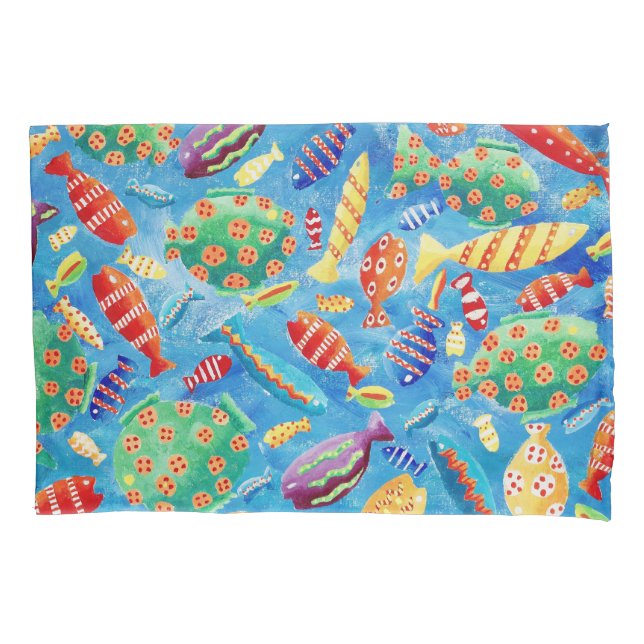 Modern Colourful Tropical Fish Pillowcase (Front)