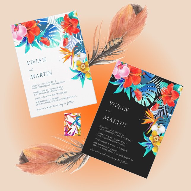 Modern Colourful Tropical Floral Wedding Invitatio Invitation (Creator Uploaded)