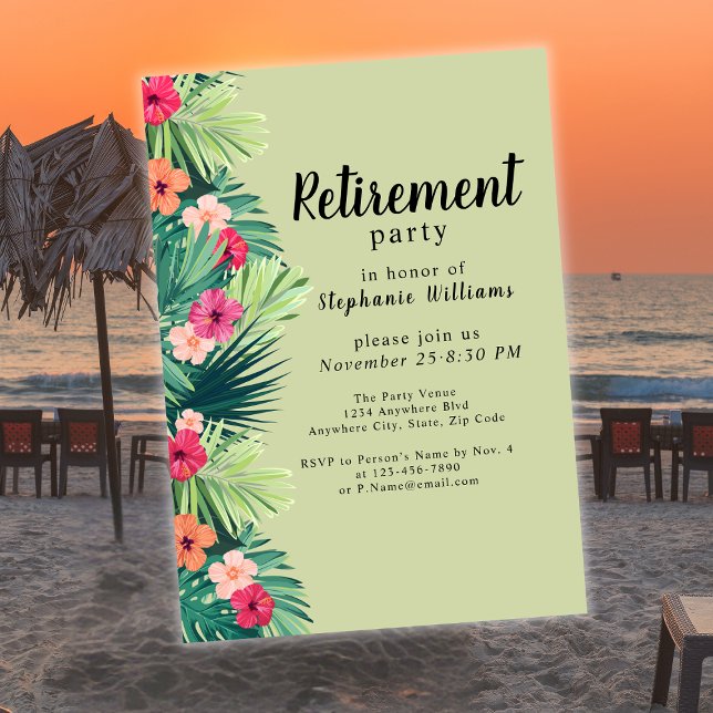 Modern Colourful Tropical Flower Retirement Party Invitation (Creator Uploaded)