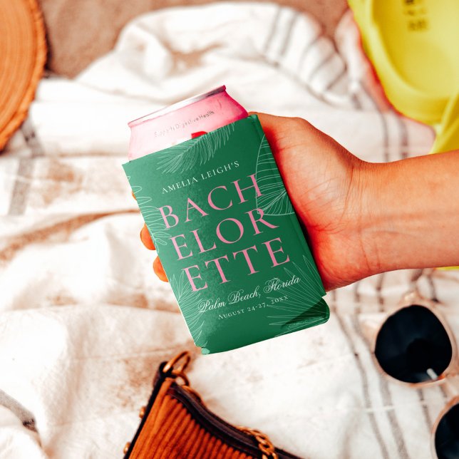 Modern Colourful  Tropical Palm Leaves Bachelorett Can Cooler (Creator Uploaded)