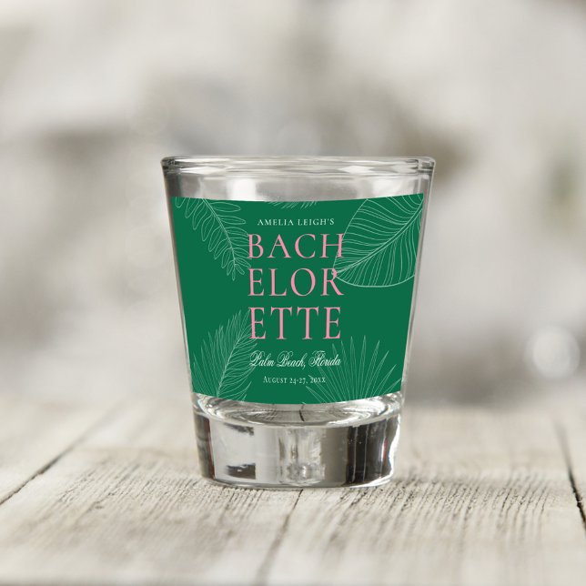 Modern Colourful  Tropical Palm Leaves Bachelorett Shot Glass (Creator Uploaded)