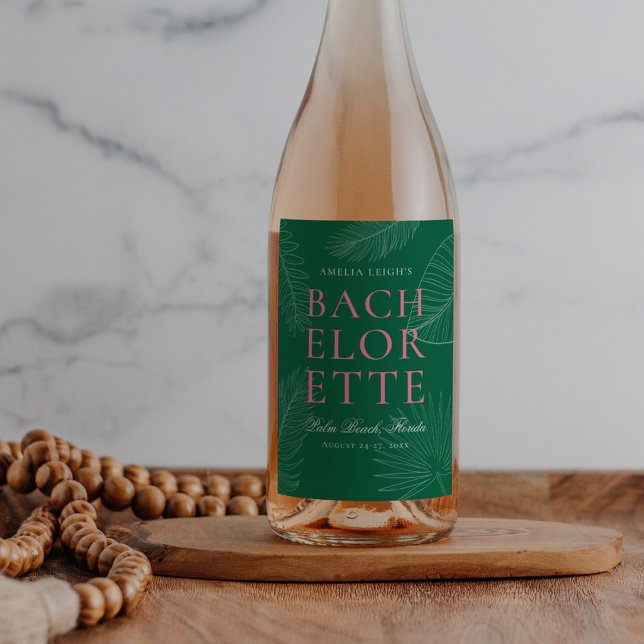 Modern Colourful  Tropical Palm Leaves Bachelorett Wine Label (Creator Uploaded)