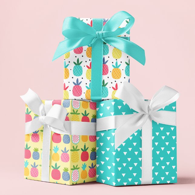 Modern Colourful Tropical Pineapple Girly Patterns Wrapping Paper Sheet (Creator Uploaded)