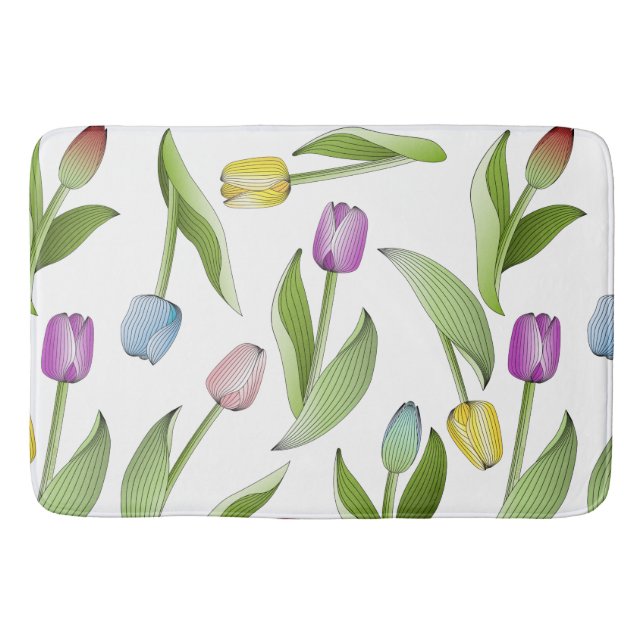 Modern Colourful Tulip Floral Bath Mat (Front)
