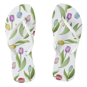Modern Colourful Tulip Floral Pattern Thongs