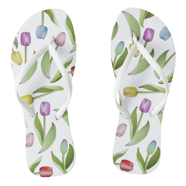 Modern Colourful Tulip Floral Pattern Thongs (Footbed)