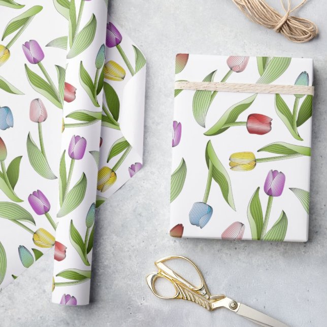 Modern Colourful Tulip Floral Pattern Wrapping Paper (Creator Uploaded)